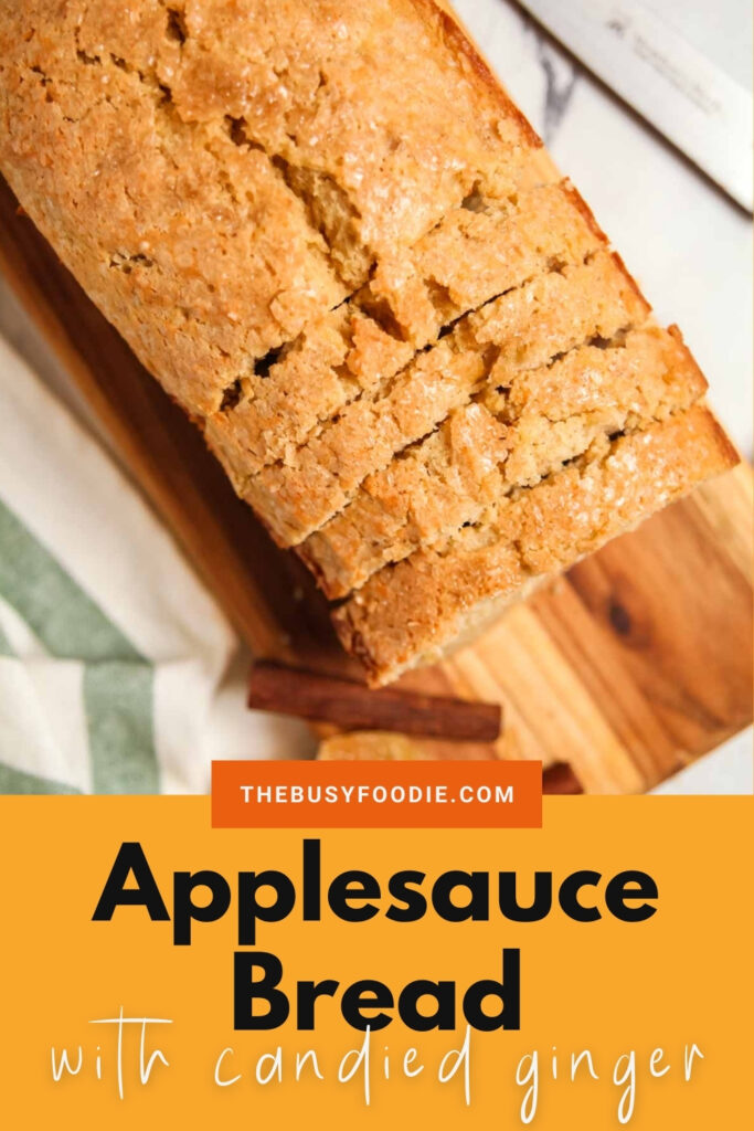 This applesauce bread is the perfect recipe for you if you're looking for a unique make-ahead breakfast idea. We’ve taken our favorite quick bread and added applesauce and candied ginger to make it even more amazing. This bread makes a great gift, too! #quickbread #applesaucebread #makeaheadbreakfast