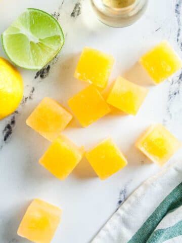 Overhead view of margarita ice cubes