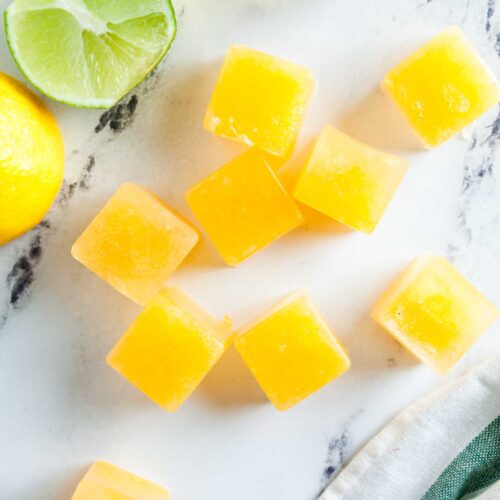 Overhead view of margarita ice cubes