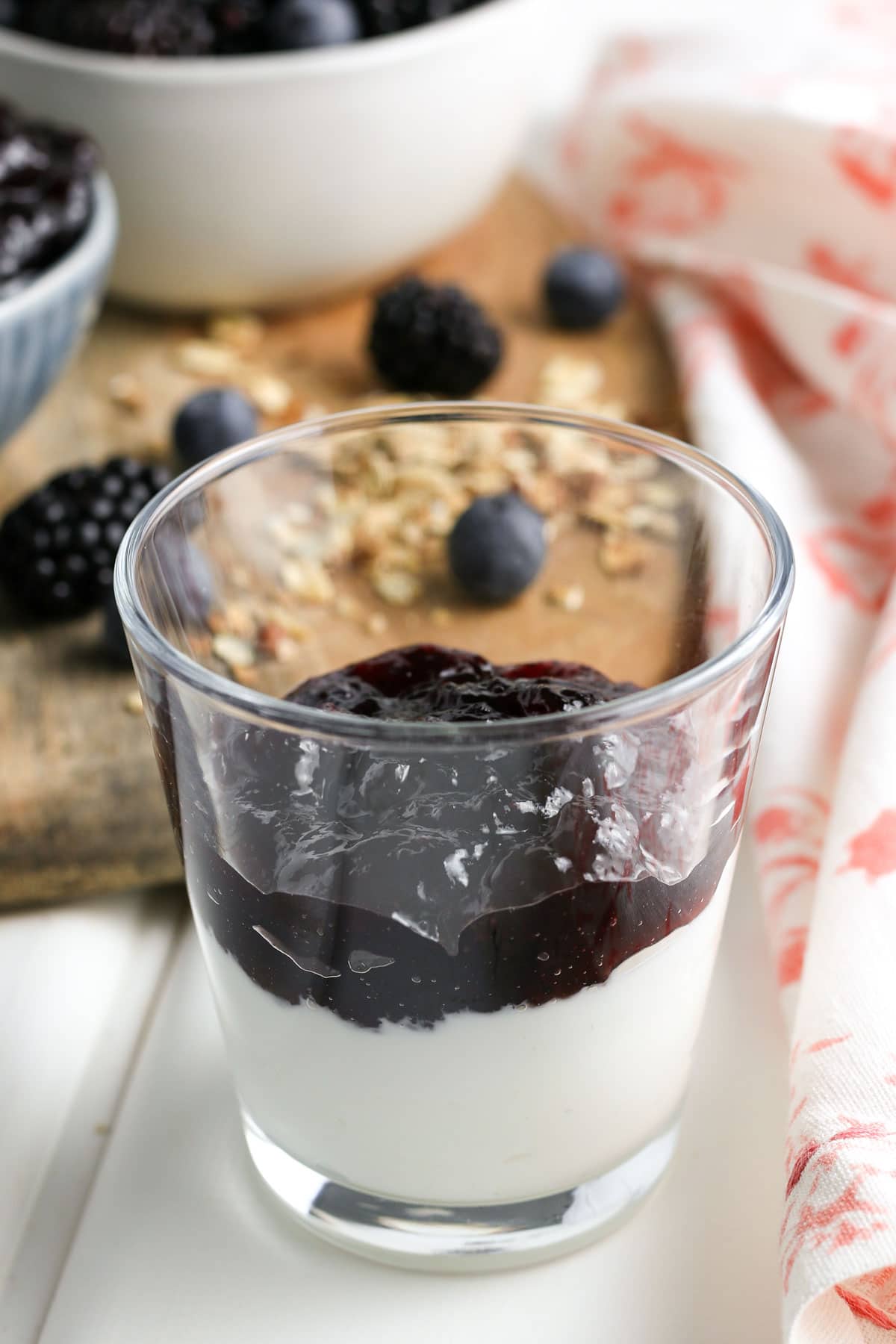 For a delicious breakfast parfait, top the yogurt layer with some jam. 