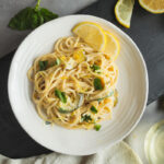 landscape image of a plate of lemon spaghetti.