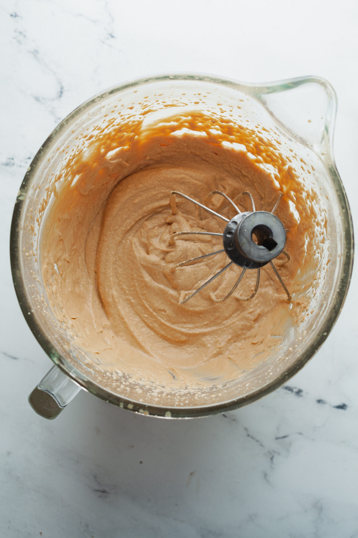 Whipping up a coffee ice cream base in a stand mixer