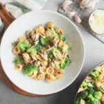 Pasta with broccoli and sausage.