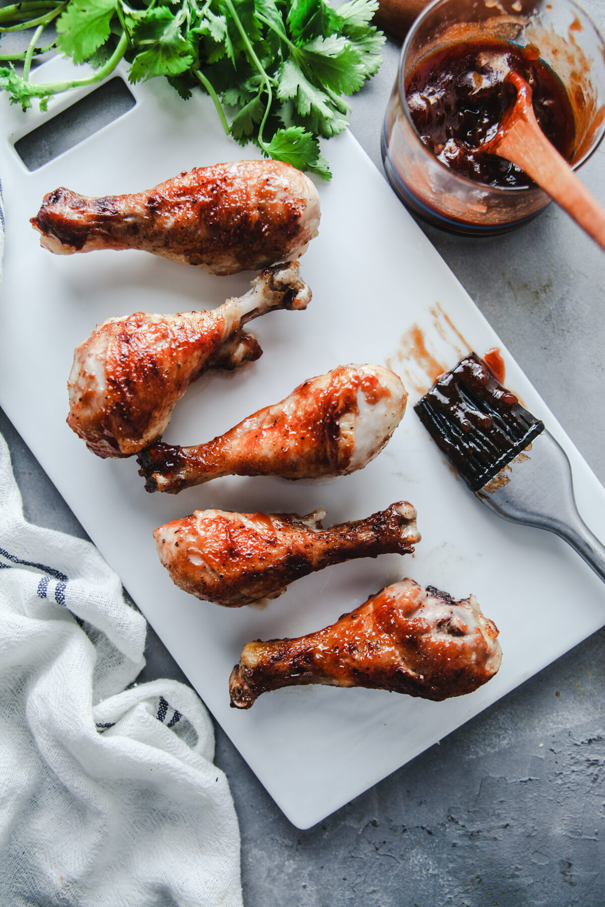 grilled chicken drumsticks with guava bbq sauce.