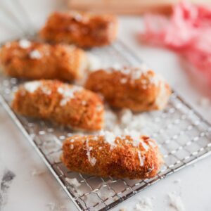 Air fries Spanish croquettes.