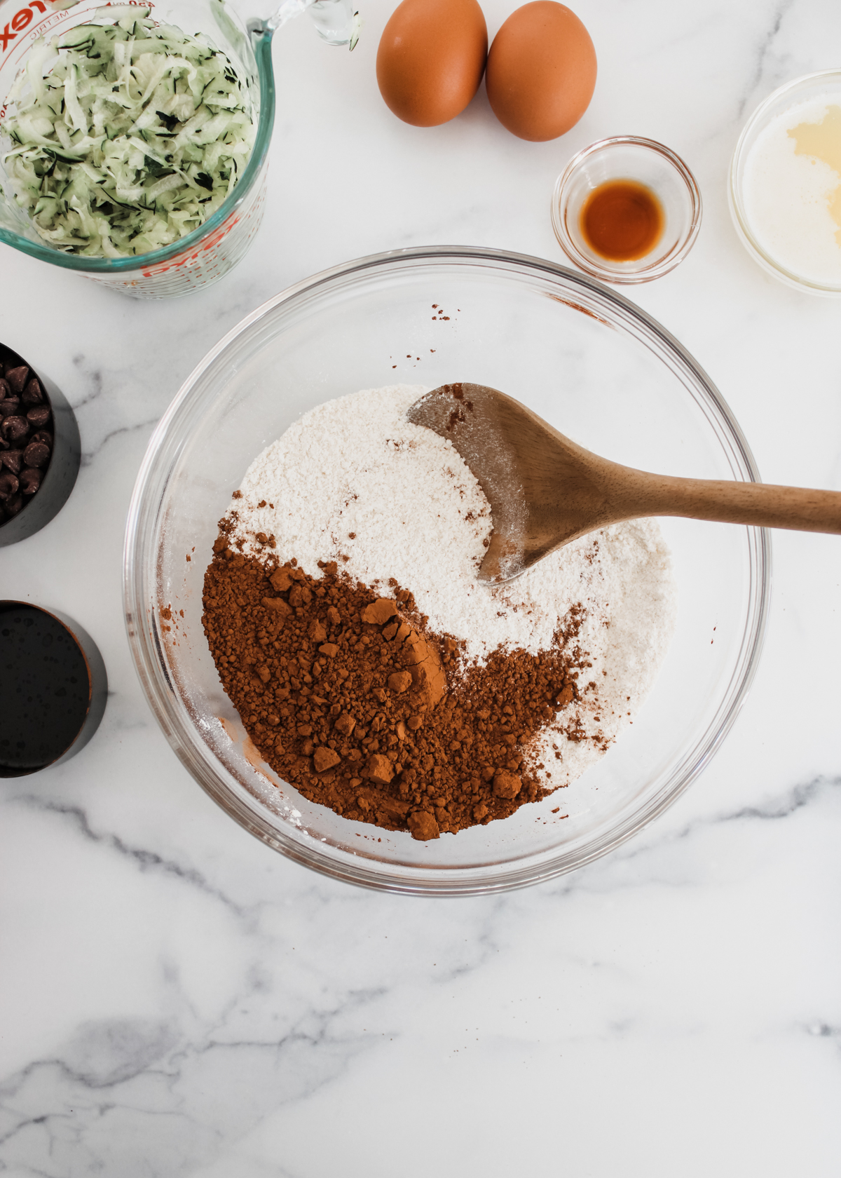 Mixing together the dry ingredients for muffins. 