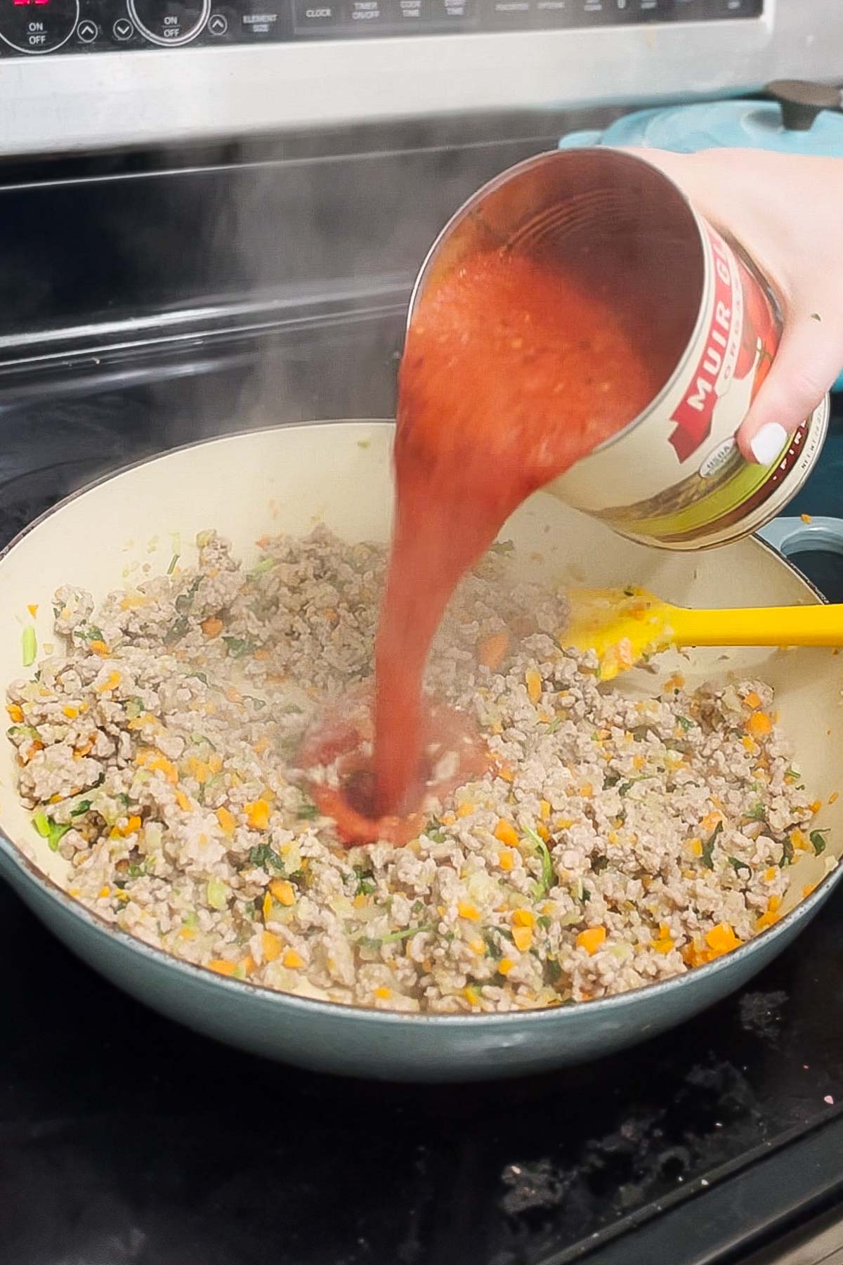 Step by step photo of making one pot spaghetti