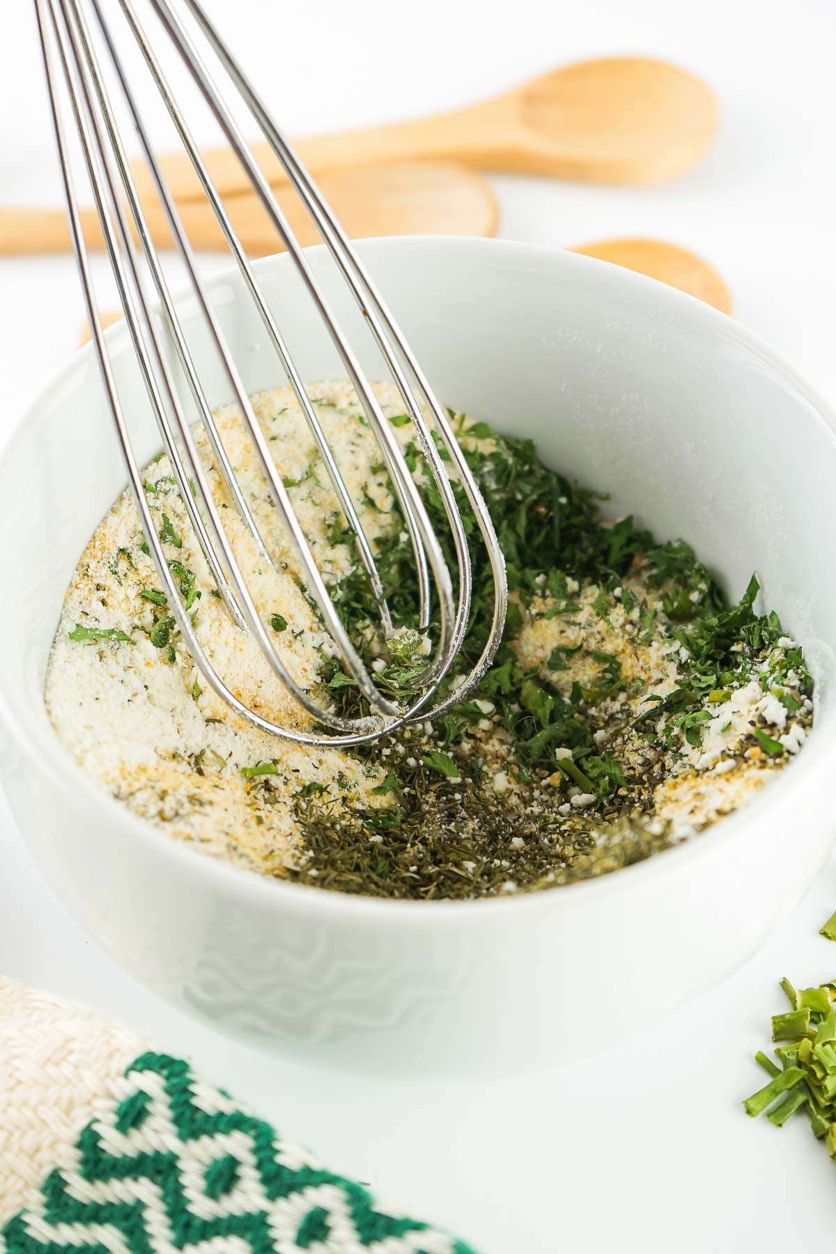 Whisking the ingredients together. 