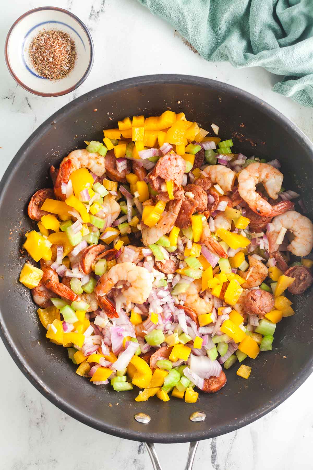 Add the diced vegetables. 