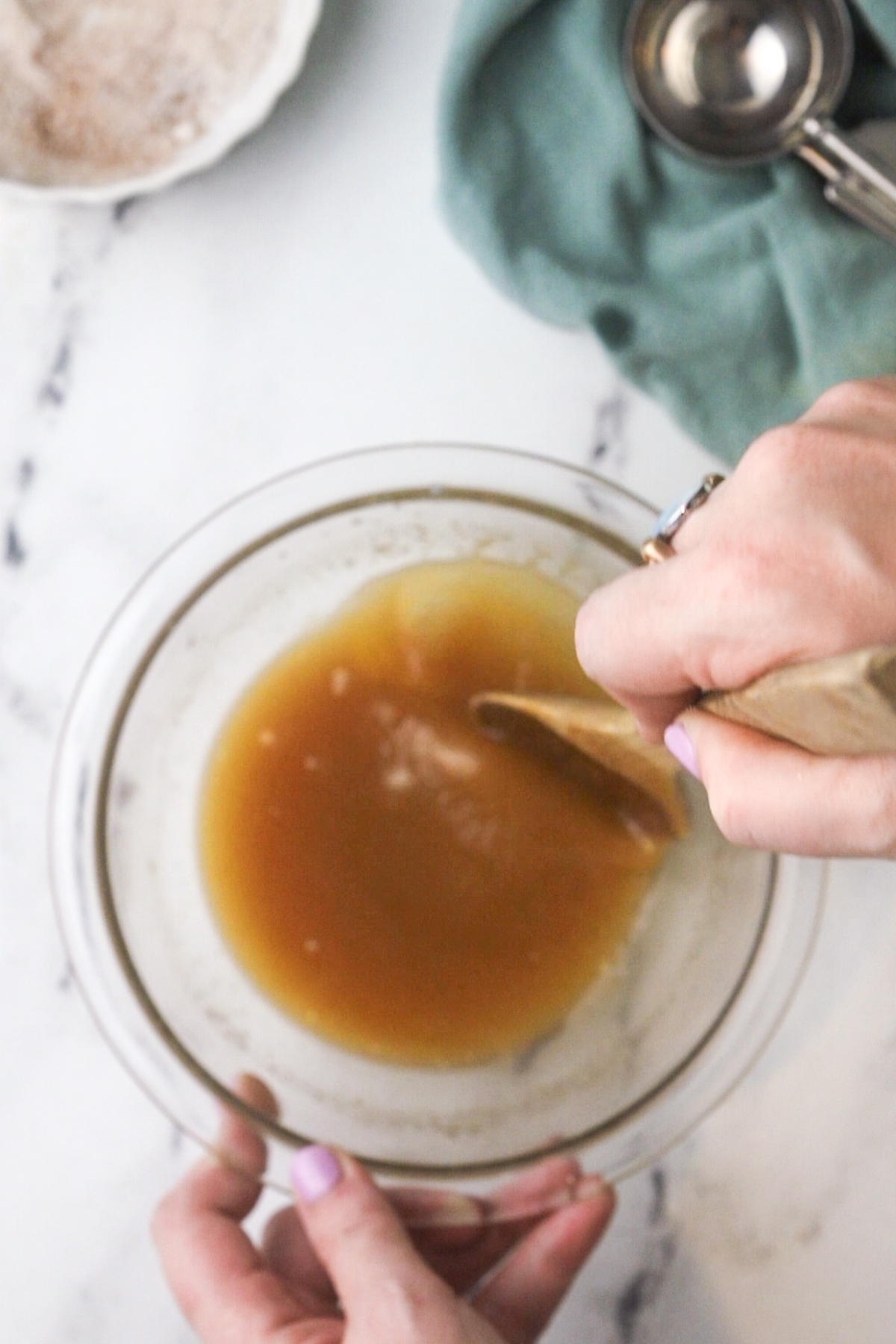 Adding the vanilla and cider syrup.
