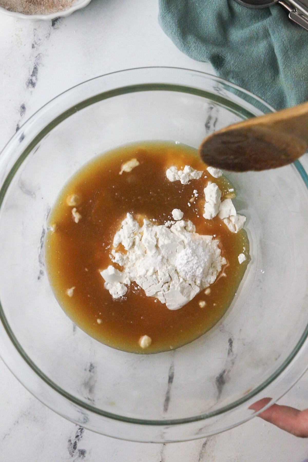 Stirring in the dry ingredients.