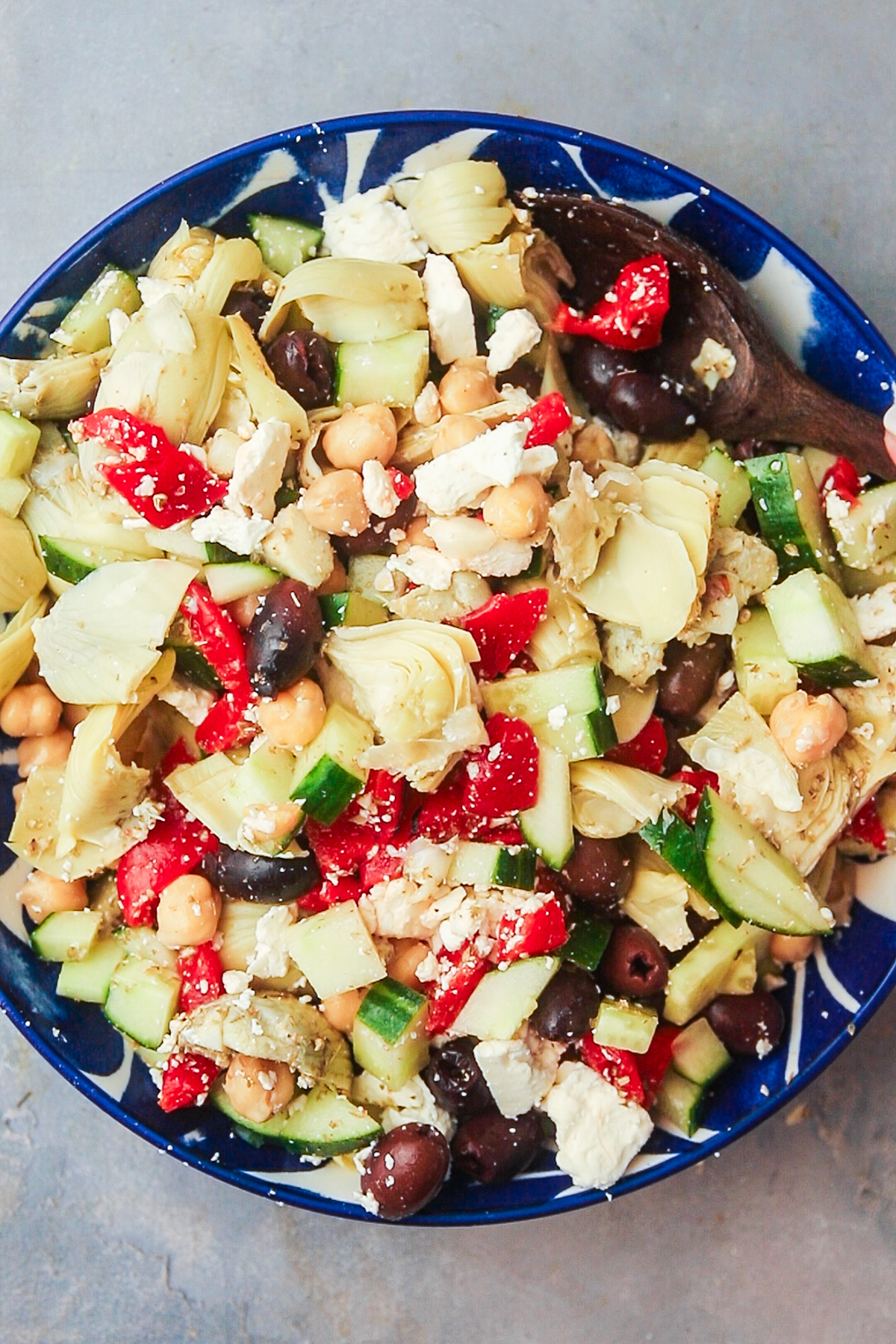 The final salad, all mixed up and dressed. 