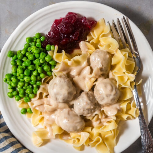 Swedish meatballs over egg noodles.