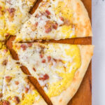 Carbonara Pizza overhead view.